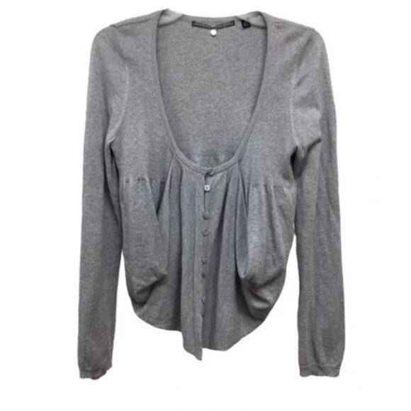 Anthropologie Knitted & Knotted Gray Hi Lo Tucked Away Cardigan Sweater M - Picture 1 of 10